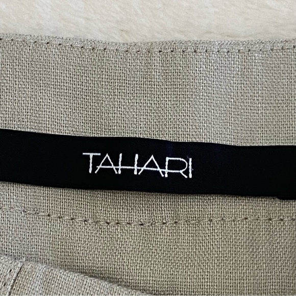 TAHARI / "Wes" Khaki Linen Blend Wide Leg Pants Size 6 - Picture 3 of 15